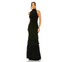 マックダガル レディース ワンピース トップス Women's Jersey Halter Gown with Feather Tiered Detail Bl...