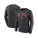 ファナティクス メンズ シャツ トップス Men's Heather Charcoal Oklahoma Sooners Distressed Arch Over Logo Long Sleeve T-shirt Heather Charcoal(4)