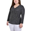 ニューヨークコレクション レディース カットソー トップス Plus Size Long Sleeve Ribbed Henley Lt Charcoal