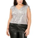 BXJ[g fB[X Jbg\[ gbvX Trendy Plus Size Metallic Shirred V-Neck Top Alloy