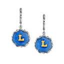 2028 fB[X sAXCO ANZT[ Silver Tone Blue Enamel Gold Tone Initial Earrings L