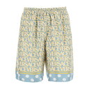 ヴェルサーチ メンズ カジュアルパンツ ボトムス Versace Allover Silk Shorts Light Blue Ivory