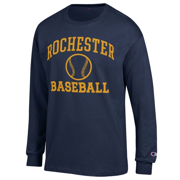 チャンピオン メンズ Tシャツ トップス Rochester Yellow Jackets Champion Icon Baseball Long Sleeve TShirt Navy
