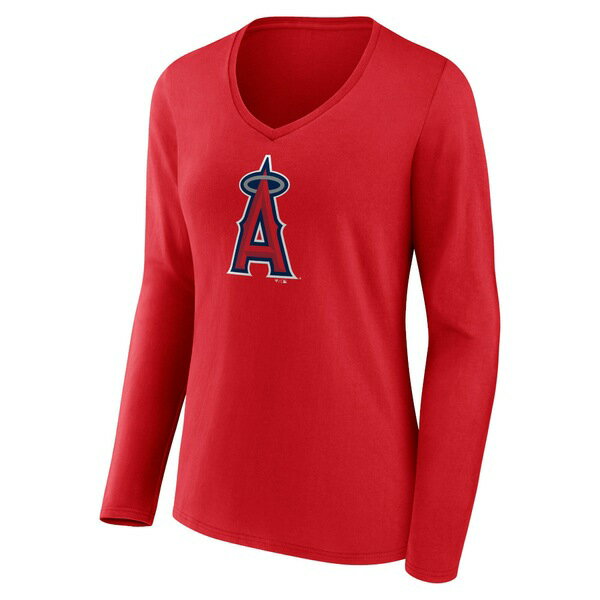 t@ieBNX fB[X TVc gbvX Los Angeles Angels Women's Team Color Primary Logo VNeck Long Sleeve TShirt Red