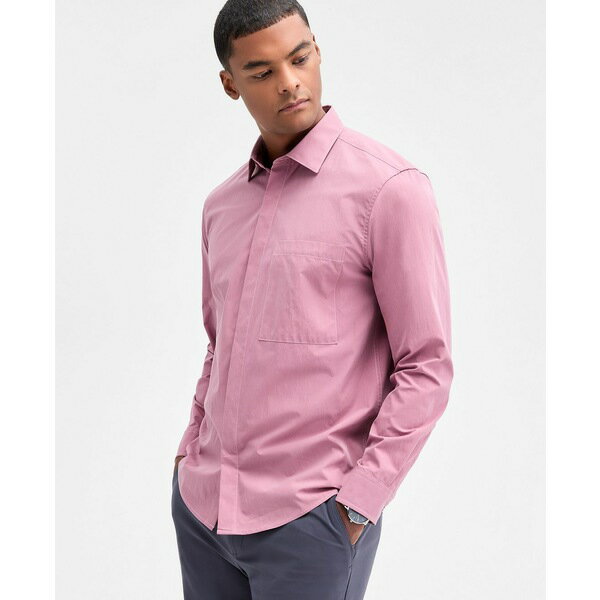アルファニ メンズ シャツ トップス Men's Long Sleeve One-Pocket Button-Front Shirt, Macy's Exclusive Smoked Rose