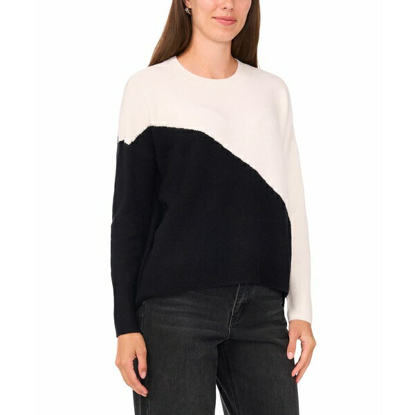 サム アンド ジェス レディース ニット&セーター アウター Women's Vertical Colorblock Sweater Antique white, Rich black