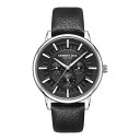 PlXR[ Y rv ANZT[ Men's Multifunction Dress Sport Black Genuine Leather Watch 42mm Black