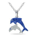 Wj xj[j fB[X lbNXE`[J[Ey_ggbv ANZT[ Crystal Two Dolphin Pendant Sterling Silver Necklace Blue