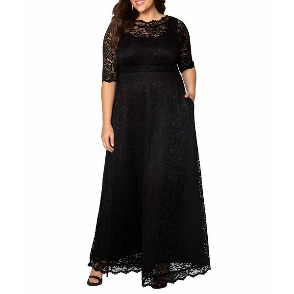 キヨナ レディース ワンピース トップス Women'sPlus Size Leona Lace Long Formal Gown Onyx