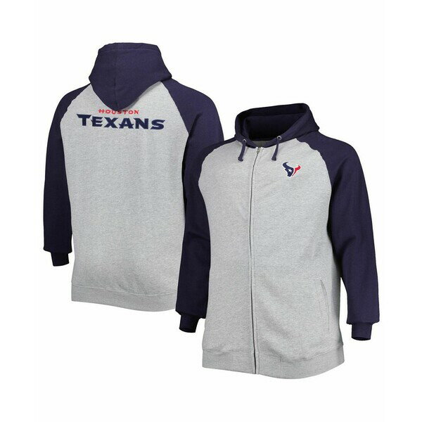 ファナティクス メンズ ジャケット&ブルゾン アウター Men's Heather Gray Houston Texans Big and Tall Fleece Raglan Full-Zip Hoodie Jacket Heather Gray