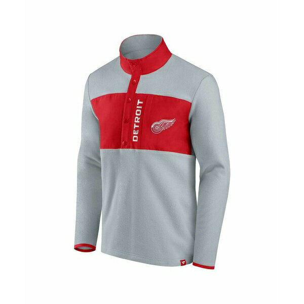ファナティクス メンズ ジャケット＆ブルゾン アウター Men's Gray, Red Detroit Red Wings Omni Polar Fleece Quarter-Snap Jacket Gray, Red