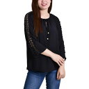 ニューヨークコレクション レディース シャツ トップス Petite Crochet Detail 3/4 Sleeve Blouse Black