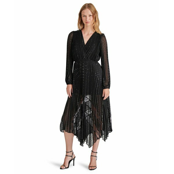スティーブ マデン レディース ワンピース トップス Women's Ari Lace Pleated Handkerchief-Hem Dress Black