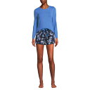 ランズエンド レディース カットソー トップス Women's Lightweight Cotton Modal Drapey Flannel 2 Piece Pajama Set - Top and Shorts Deep sea navy linework floral