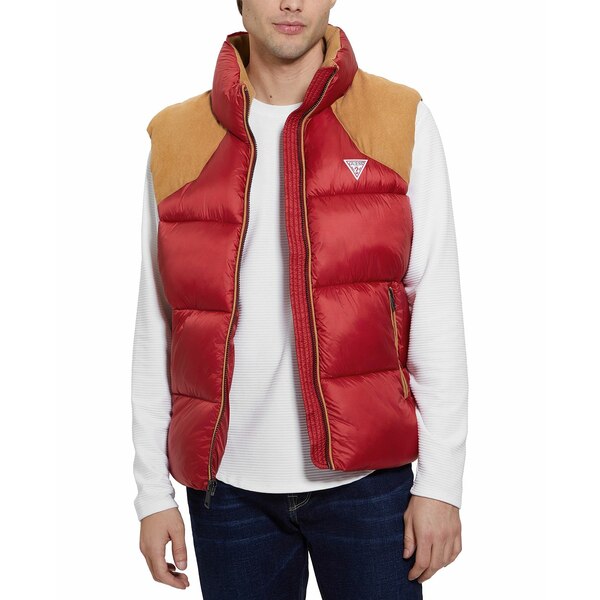   㥱åȡ֥륾  Men's Fabric Block Puffer Vest Chili Red Multi