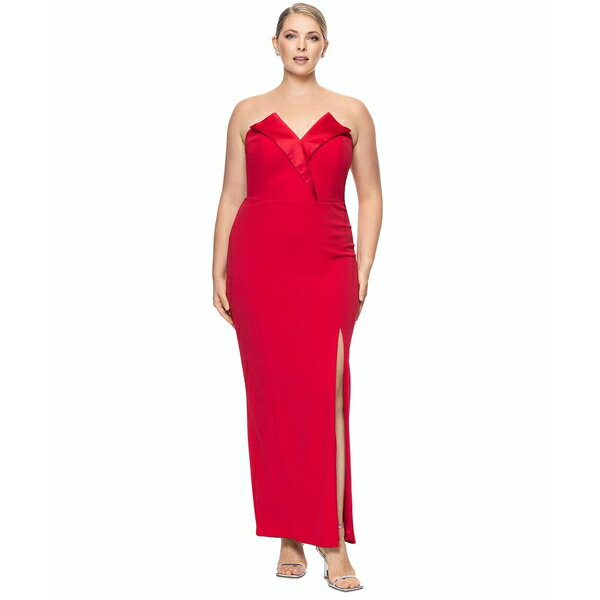 ベッツィ アンド アダム レディース ワンピース トップス Plus Size Strapless Gown Red