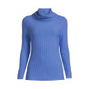 ランズエンド レディース カットソー トップス Women's Plus Size Long Sleeve Wide Rib Cowl Neck Tee Chicory blue