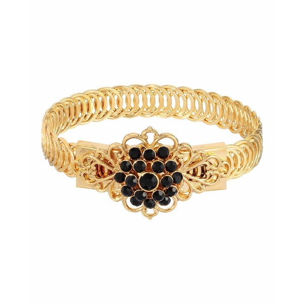 2028 ǥ ֥쥹åȡХ󥰥롦󥯥å ꡼ 14K Gold-tone Black Flower Overlay Belt Bracelet Black