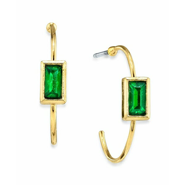 2028 レディース ピアス＆イヤリング アクセサリー 14K Gold Dipped Square Crystal Open Hoop Stainless Steel Post Small Earrings Emerald