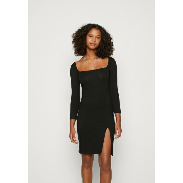 イーブン アンド オド レディース ワンピース トップス SQUARE NECK QUARTER SLEEVES BODYCON MINI - Jersey dress - black