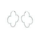 ブリング レディース ピアス＆イヤリング アクセサリー Simple Clover Flower Shaped Thin Tube Endless Hoop Earrings For Women Polished .925 Sterling Silver 1.5 In Diameter Silver tone