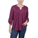 ニューヨークコレクション レディース カットソー トップス Women's 3/4 Roll Tab Sleeve Y-Neck Top Burgundy