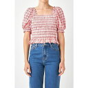 イングリッシュファクトリー レディース カットソー トップス Women's Gingham Contrast Bow Top Red