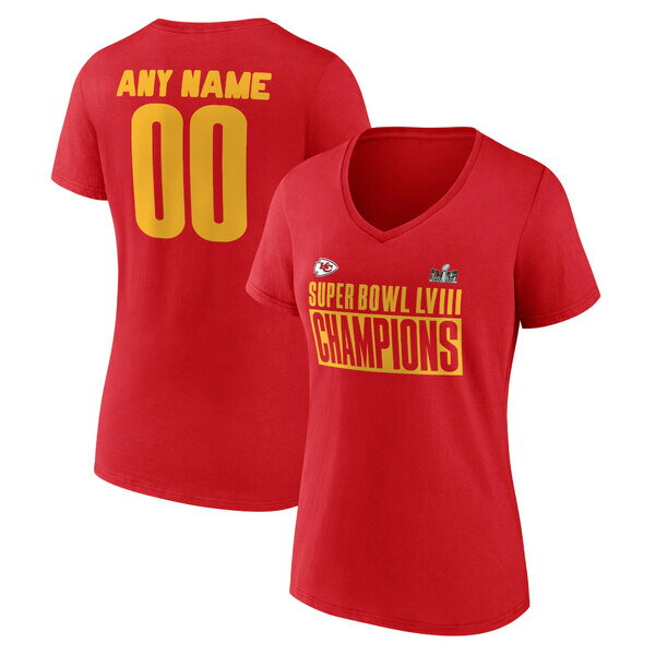 եʥƥ ǥ T ȥåץ Kansas City Chiefs Fanatics Branded Women's Super Bowl LVIII Champions Custom VNeck TShirt Red