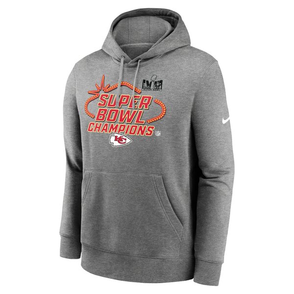 ʥ  ѡåȥ  Kansas City Chiefs Nike Super Bowl LVIII Champions Locker Room Trophy Collection Club Pullover Hoodie Heather Gray