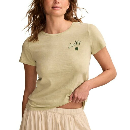 ラッキーブランド レディース Tシャツ トップス Women's Embroidered Lucky Classic Crewneck Cotton T-Shirt Spray ラッキーブランド レディース Tシャツ トップス Women's Embroidered Lucky Classic Crewneck Cotton T-Shirt Spray
