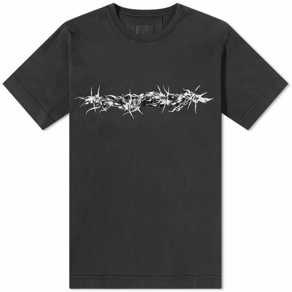 ジバンシー メンズ Tシャツ トップス Givenchy Barbed Wire Tufting Logo Tee Black