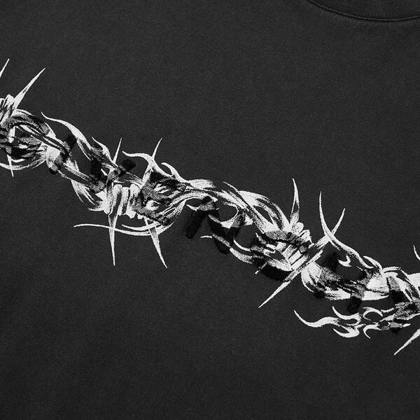 ジバンシー メンズ Tシャツ トップス Givenchy Barbed Wire Tufting Logo Tee Black