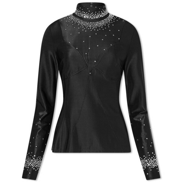 パコ・ラバンヌ レディース Tシャツ トップス Paco Rabanne High Neck Crystal Top Black