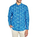 ブルックリン ブリゲイド メンズ シャツ トップス Men's Moisture-Wicking Abstract leaf-Print Button-Down Mandarin Shirt Light Blue(4)