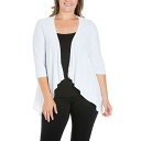 24セブンコンフォート レディース カーディガン アウター Plus Size Elbow Length Sleeve Open Cardigan White