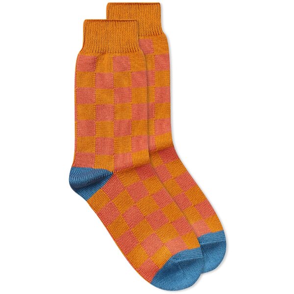 ロトト メンズ 靴下 アンダーウェア RoToTo Checkerboard Crew Sock Orange