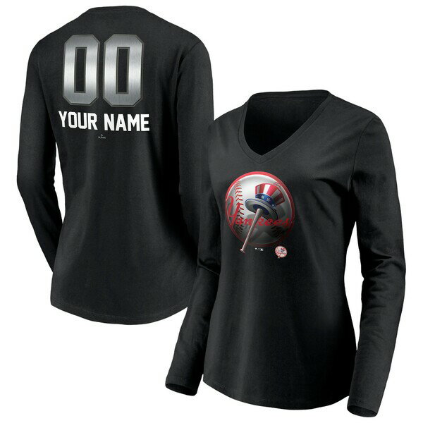 եʥƥ ǥ T ȥåץ New York Yankees Fanatics Branded Women's Personalized Midnight Mascot Long Sleeve VNeck TShirt Black