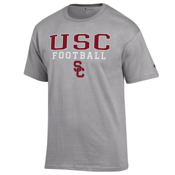 チャンピオン メンズ Tシャツ トップス USC Trojans Champion Football Stack TShirt Heather Gray