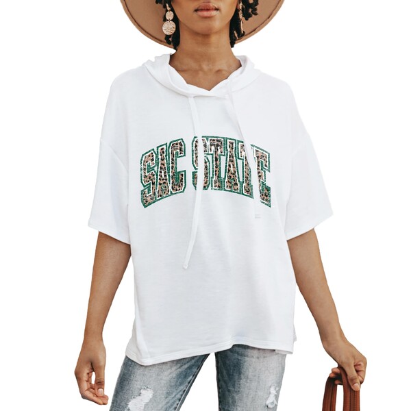 Q[fC fB[X TVc gbvX Sacramento State Hornets Gameday Couture Women's Flowy Lightweight Short Sleeve Hooded Top White