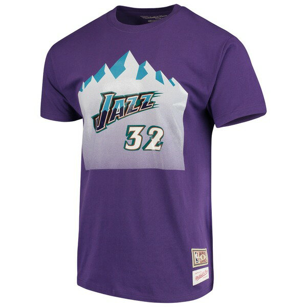 ミッチェル ネス メンズ Tシャツ トップス Karl Malone Utah Jazz Mitchell Ness Hardwood Classics Team Name Number TShirt Purple