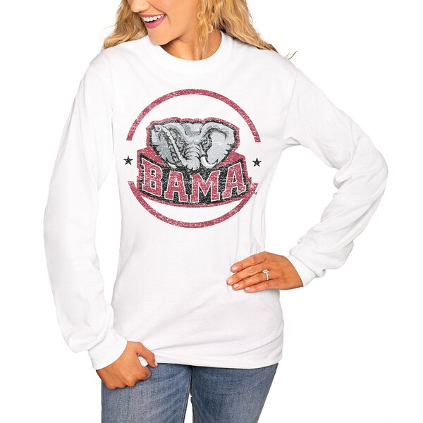 楽天astyゲームデイ レディース Tシャツ トップス Alabama Crimson Tide Women's End Zone Long Sleeve TShirt White