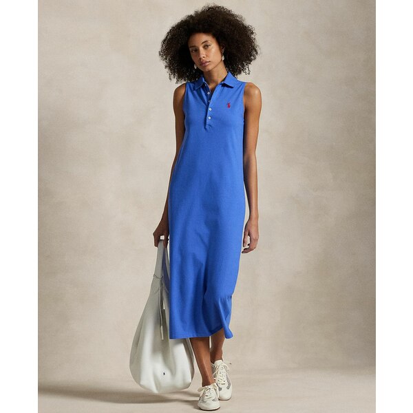 ラルフローレン レディース ワンピース トップス Women's Stretch-Cotton Sleeveless Polo Dress Maidstone Blue