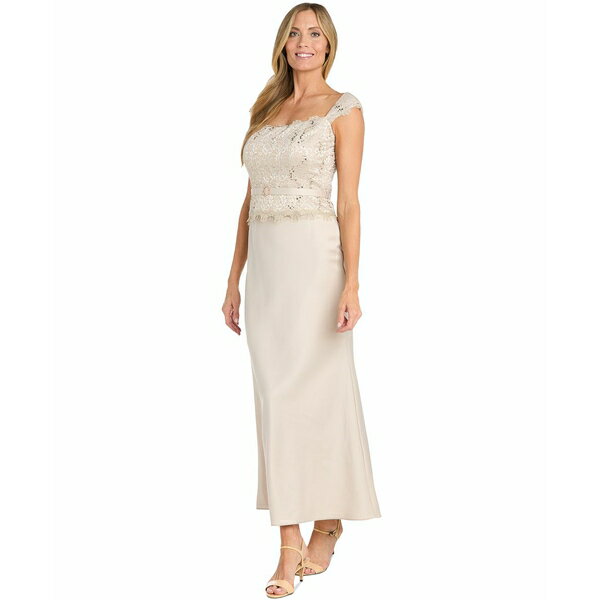アールアンドエムリチャーズ レディース ワンピース トップス Women's Lace-Bodice Belted Gown Champagne