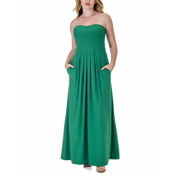 24セブンコンフォート レディース ワンピース トップス Pleated A Line Strapless Maxi Pocket Dress Green