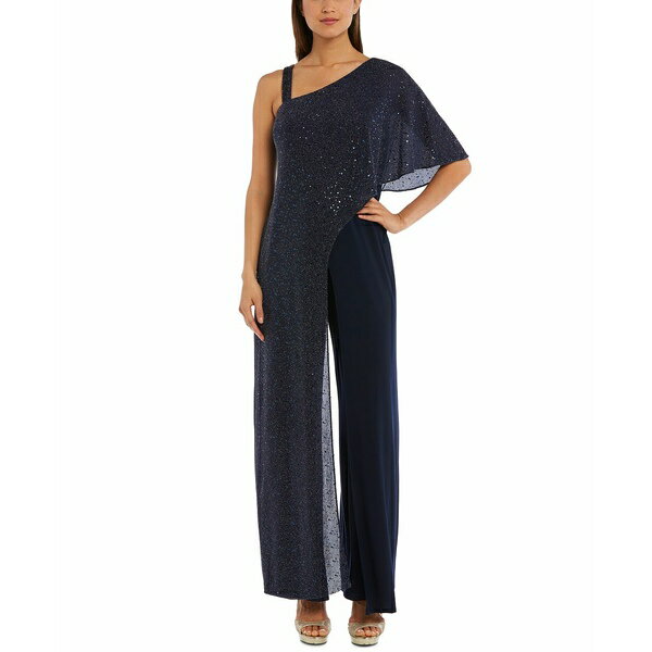アールアンドエムリチャーズ レディース ワンピース トップス One-Shoulder Metallic Jumpsuit Navy Blue