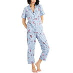 チャータークラブ レディース カジュアルパンツ ボトムス Women's Notch-Collar & Cropped Pajama Pants Set Rn Dnce Flrl St