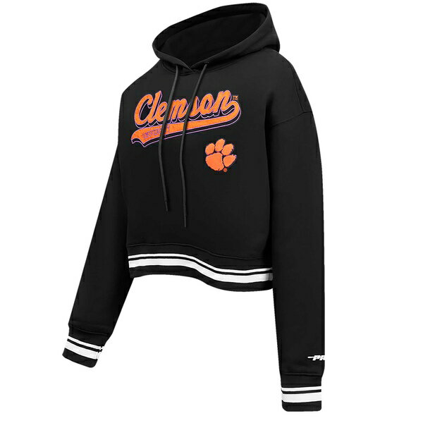 vX^_[h fB[X p[J[EXEFbgVc AE^[ Clemson Tigers Pro Standard Women's Script Tail Fleece Cropped Pullover Hoodie Black