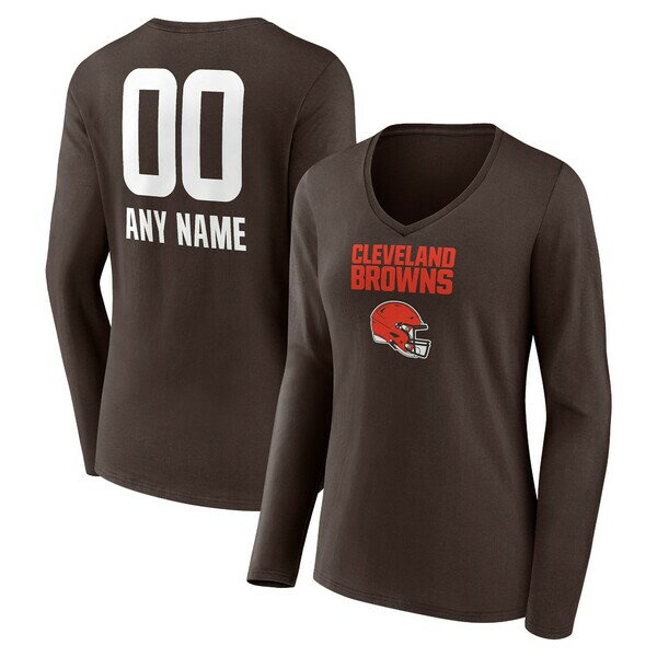 եʥƥ ǥ T ȥåץ Cleveland Browns Fanatics Branded Women's Personalized Name &Number Team Wordmark Long Sleeve VNeck TShirt Brown