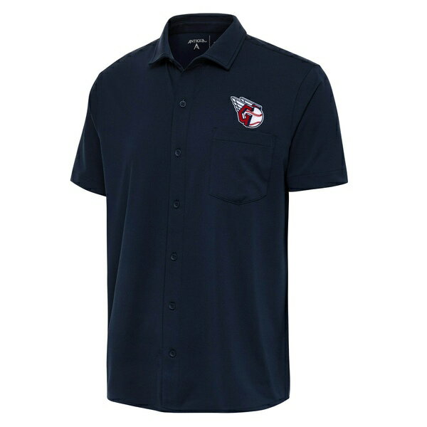 AeBOA Y |Vc gbvX Cleveland Guardians Antigua Points ButtonUp Polo Navy
