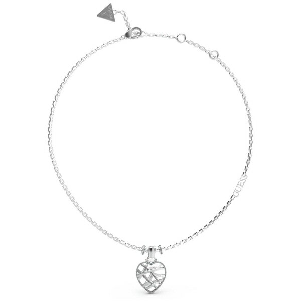 yz QX fB[X lbNXE`[J[Ey_ggbv ANZT[ Ladies Guess Silver Tone Heart Cage Charm Necklace Silver